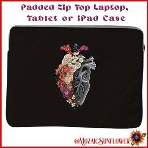 Anatomical Floral Heart Padded Water Resistant 15" Tablet Laptop Case NWT
